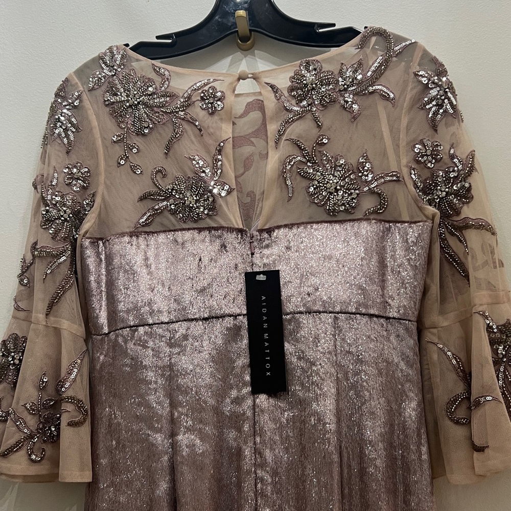 Embellished Taupe Velvet Evening Gown - Picture 9 of 11